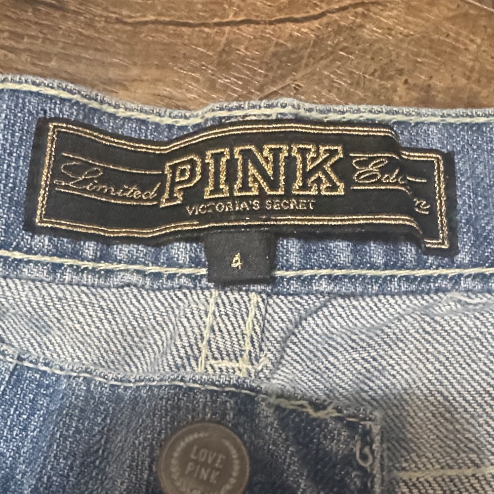 PINK Victoria’s Secret Distressed Cropped Skinny Jeans · Light Blue· Rhinestones - Picture 4 of 6